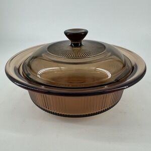 Corning Vision Smoke‎ 24 Oz. 750 ml. Casserole Dish V-30-B w/Pyrex Lid V1C VTG